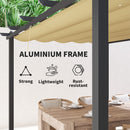 Outsunny 3 x 4m Aluminium Pergola with Retractable Roof, Garden Gazebo Khaki