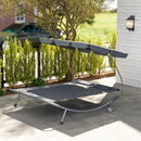 Outsunny Garden Double Hammock Sun Lounger Day Bed Canopy w/ 2 Pillows