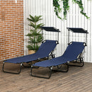Outsunny 2 Piece Folding Sun Loungers with Adjustable Backrest, Tan Brown