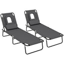 Outsunny Folding Sun Lounger Set of 2 Reclining Chair with Reading Hole
