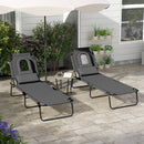 Outsunny Folding Sun Lounger Set of 2 Reclining Chair with Reading Hole