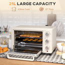 HOMCOM Mini Oven 21L Electric Grill W/ Adjustable Temp Timer 1400W, Cream
