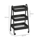 HOMCOM 3-Tier Rolling Utility Cart Kitchen Storage Trolley on Wheels Black