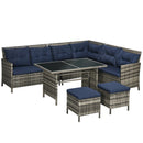 Outsunny 6 PCs Patio Wicker Sofa Set Rattan Chair Furniture, Dark Blue