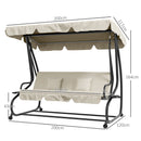 Outsunny 2-in-1 Garden Swing Chair for 3 Person w/ Adjustable Canopy, Cream