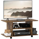 HOMCOM Brown Modern TV Cabinet Stand Storage Shelves Table Mobile Rustic