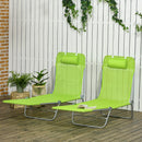 Outsunny 2 Piece Folding Sun Loungers with Adjustable Backrest, Pillow, Green