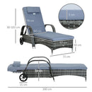 Outsunny  Rattan Sun Lounger  w/ Cushion -  Grey