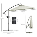 Outsunny 3(m) Cantilever Parasol with Cross Base, Crank Handle, Tilt