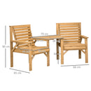 Outsunny Wooden Garden Love Seat w/ Coffee Table Partner Bench Tan Brown
