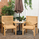 Outsunny Wooden Garden Love Seat w/ Coffee Table Partner Bench Tan Brown