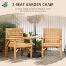 Outsunny Wooden Garden Love Seat w/ Coffee Table Partner Bench Tan Brown