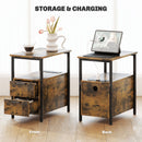 HOMCOM Bedside Table with Charging Station for Living Room, Rustic Brown