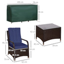 Outsunny Rattan 3PCs Chair Table Bistro Set Patio Set w/ Steel Frame Blue