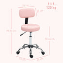 HOMCOM Rolling Stool with Backrest, Wheels, Faux Leather Salon Chair