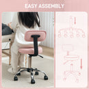 HOMCOM Rolling Stool with Backrest, Wheels, Faux Leather Salon Chair