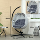 Outsunny Hanging Egg Chair Outdoor Indoor Swing Chair, Folding Basket, Sand