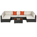 Outsunny Outdoor Rattan Furniture Sectional Sofa Set 7 Piece - Brown & Cream