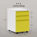 Vinsetto 3 Drawer File Cabinet, Lockable Metal Filling Cabinet, Yellow
