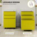 Vinsetto 3 Drawer File Cabinet, Lockable Metal Filling Cabinet, Yellow