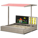 Outsunny Kids Wooden Sandpit, Sandbox W/ Canopy, Seats, For Gardens - Grey