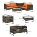 Outsunny 4Pcs Patio Rattan Sofa Garden Furniture Set with Table Cushions Orange