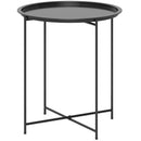Outsunny 46cm Round Garden Table, Small Side Table w/ Removable Tray, Black