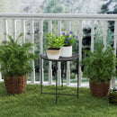 Outsunny 46cm Round Garden Table, Small Side Table w/ Removable Tray, Black