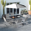 Outsunny 8 Pcs Garden Table and Chairs with Parasol Tempered Glass Top Grey