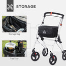 HOMCOM Folding Upright Rollator Walker with Storage Bag, Tray, White