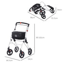 HOMCOM Folding Upright Rollator Walker with Storage Bag, Tray, White