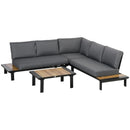 Outsunny Garden Corner Sofa with Table and Side Tables - Black