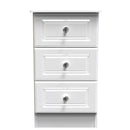 Lisbon Ready Assembled Bedside Table With 3 Drawers - White Gloss & White