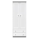 Lisbon Ready Assembled Wardrobe With 2 Doors And 2 Drawers - White Gloss & White