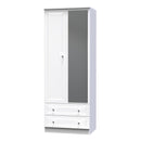 Lisbon Ready Assembled Wardrobe With 2 Doors And 2 Drawers With Mirror - White Gloss & White