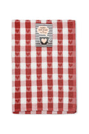 Hearts - Jumbo Heavy Weight Check Tea Towel with Heart Detail in Red