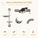 PawHut Four-Piece Cat Wall Furniture w/ Hammock, Ladder, Platforms, Steps - Grey