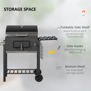 Outsunny Charcoal Grill BBQ Trolley Wheels Shelf Side Thermometer Steel Black