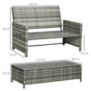 Outsunny Garden Rattan Daybed 2 Seater - Grey