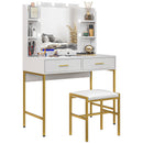HOMCOM Makeup Vanity Desk Set with Lighted Mirror, Stool, Drawers, White
