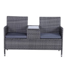 Outsunny Rattan Garden Bench w/ Centre Table 2-Seater -  Grey