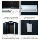 Outsunny Lockable Garden Shed Large Patio Roofed Tool Metal Storage Building Foundation Sheds Box Outdoor Furniture, 7ft x 4ft, Dark Grey