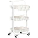 HOMCOM 3-Tier Utility Cart, Rolling Serving Trolley with Baskets and Hooks