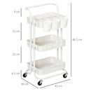 HOMCOM 3-Tier Utility Cart, Rolling Serving Trolley with Baskets and Hooks