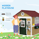 Outsunny Wooden Playhouse with Doors, Wooden, Plant Pots for Kids - Beige