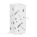 HOMCOM Metal Umbrella Stand, Square Umbrella Basket With 4 Hooks Drip Tray White
