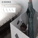 HOMCOM Metal Umbrella Stand, Square Umbrella Basket With 4 Hooks Drip Tray White