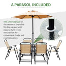 Outsunny 8 Pieces Dining Set Furniture Garden Foldable 6 Chairs 1 Table with Parasol Beige