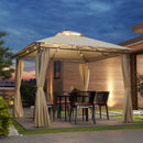 Outsunny 3 x 3 m Double Roof Outdoor Gazebo with Curtains, Dark Grey