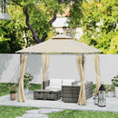 Outsunny 3 x 3 m Double Roof Outdoor Gazebo with Curtains, Dark Grey